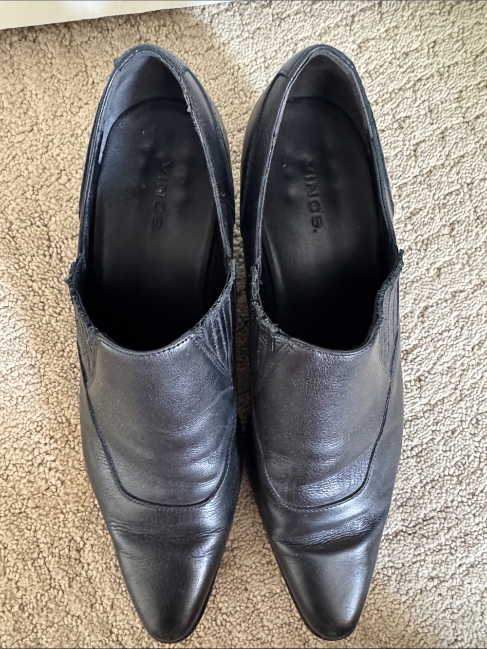 Vince Black Leather Pointed Toe Ankle Booties